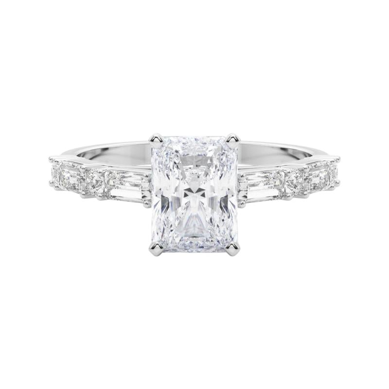 GIA 0.83ct Radiant Round & Baguette Channel Band Bague diamant en or blanc 18K