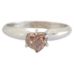 GIA 0.86 Carat Natural Fancy Pink Brown Heart Shape Diamond Ring White Gold 14k