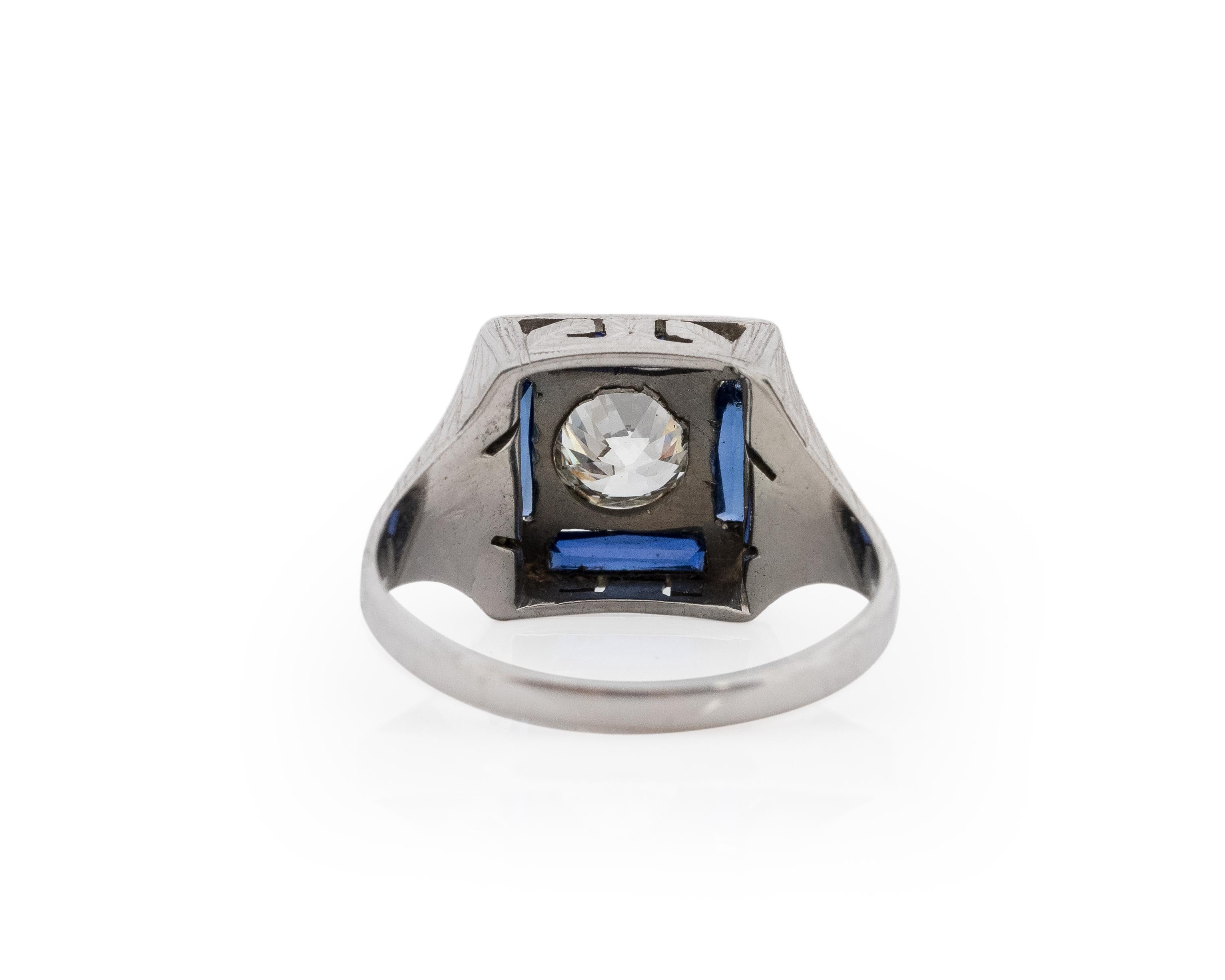 GIA 0.88 Carat Total Weight Art Deco Diamond 18 Karat White Gold Engagement Ring In Good Condition For Sale In Atlanta, GA
