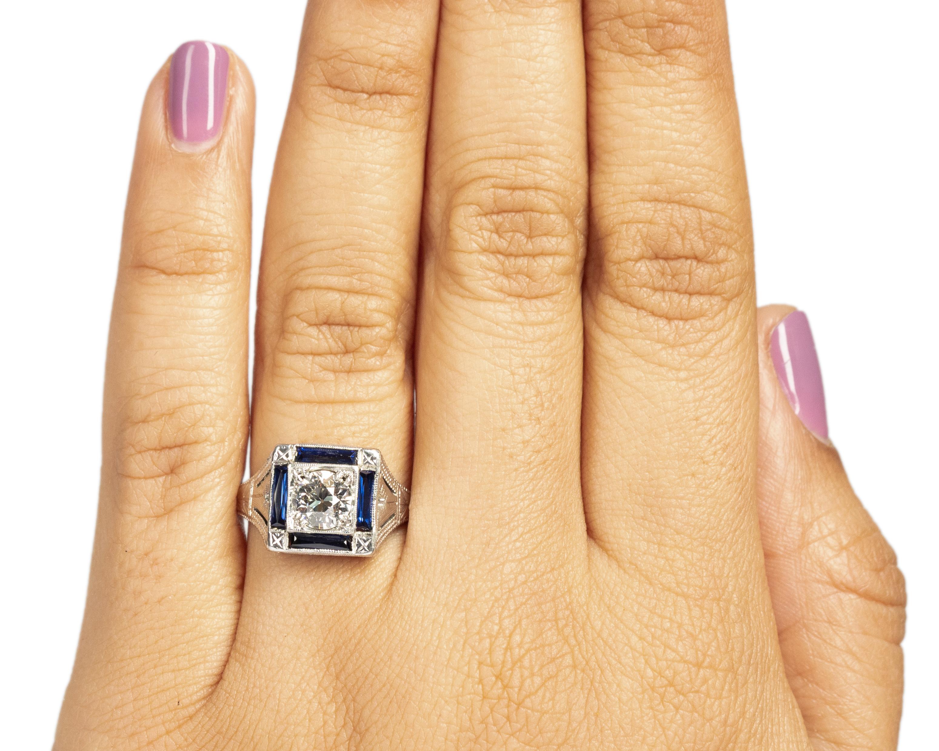 GIA 0.88 Carat Total Weight Art Deco Diamond 18 Karat White Gold Engagement Ring For Sale 1