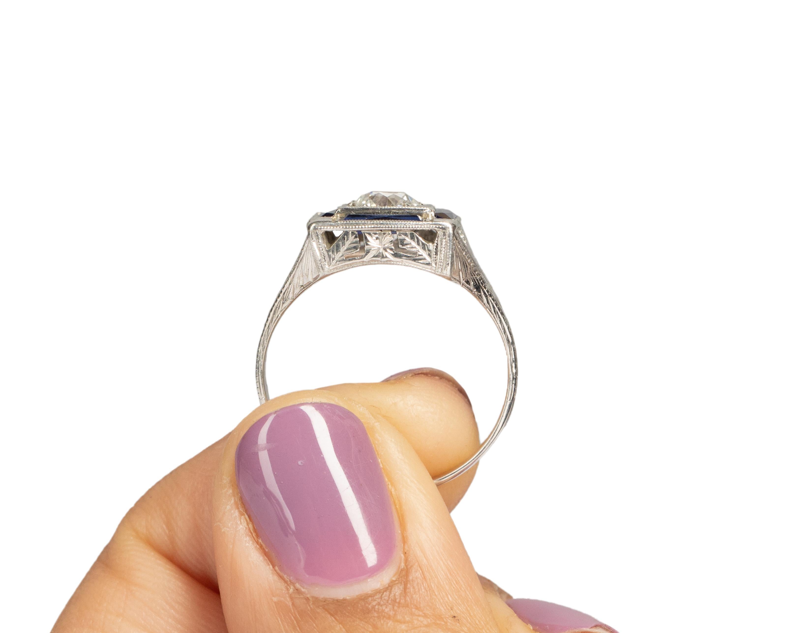 GIA 0.88 Carat Total Weight Art Deco Diamond 18 Karat White Gold Engagement Ring For Sale 3