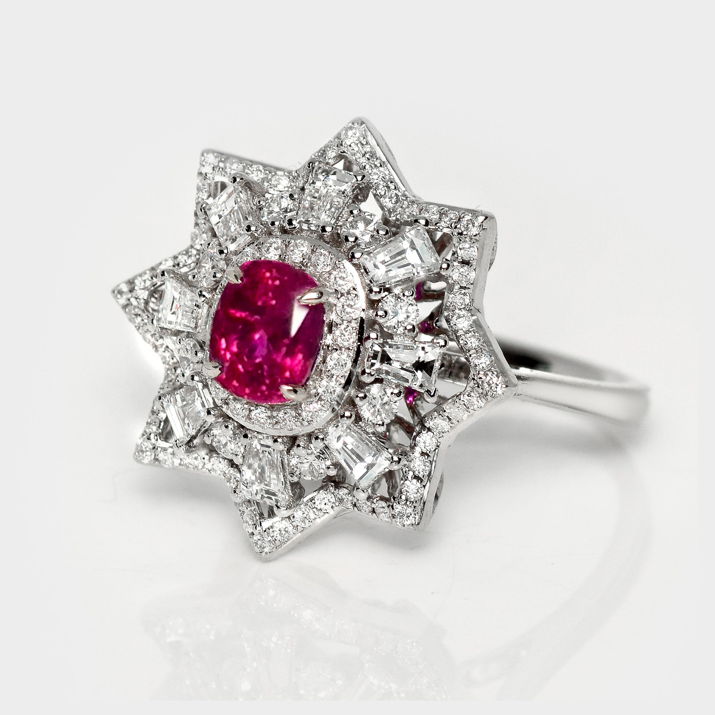 GIA 0.88 ct 18K White Gold Unheated Afghanistan Ruby Engagement Ring (Zeitgenössisch) im Angebot
