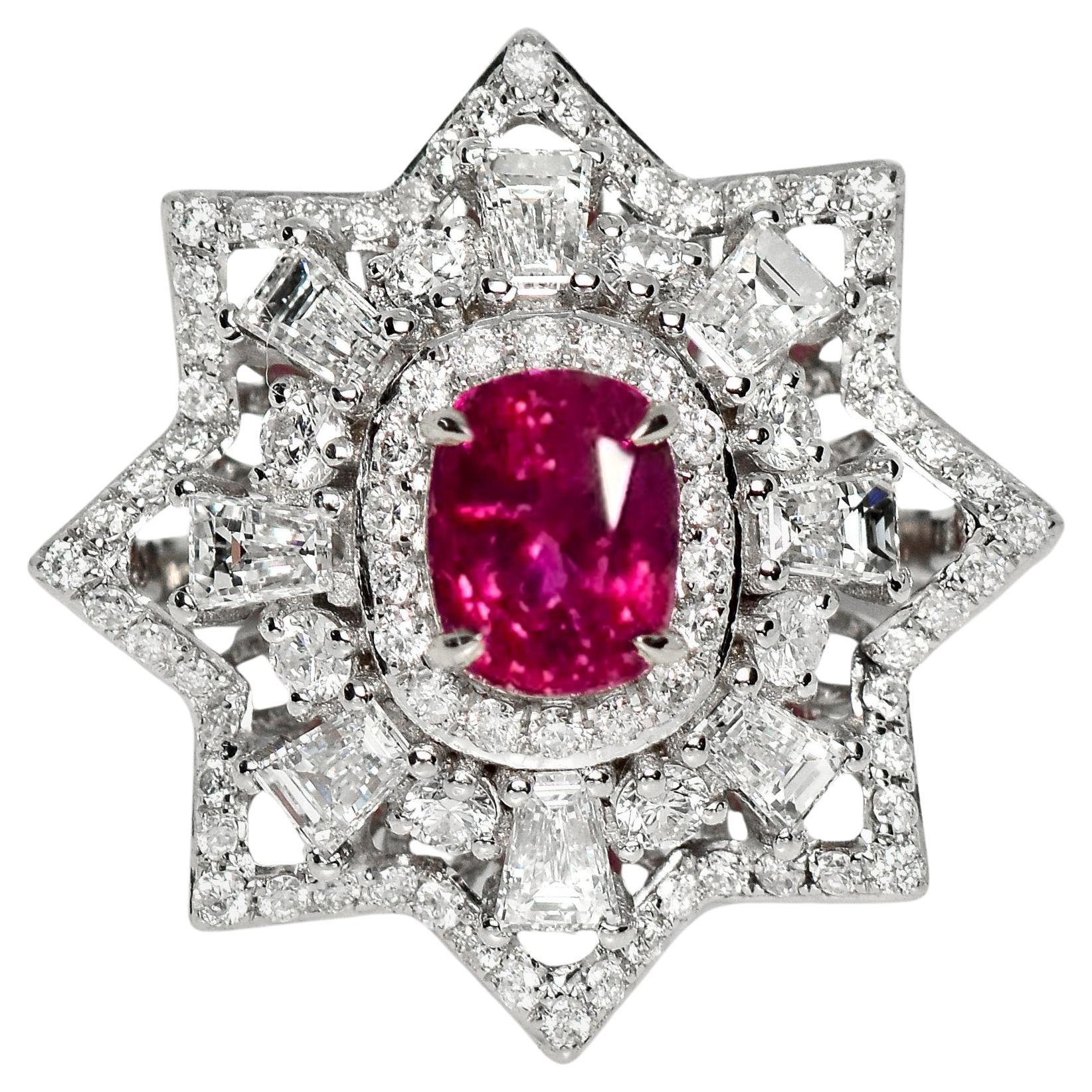 GIA 0.88 ct 18K White Gold Unheated Afghanistan Ruby Engagement Ring