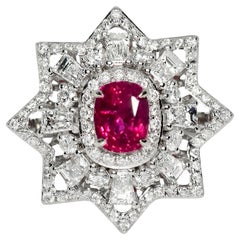 GIA 0.88 ct 18K White Gold Unheated Afghanistan Ruby Engagement Ring