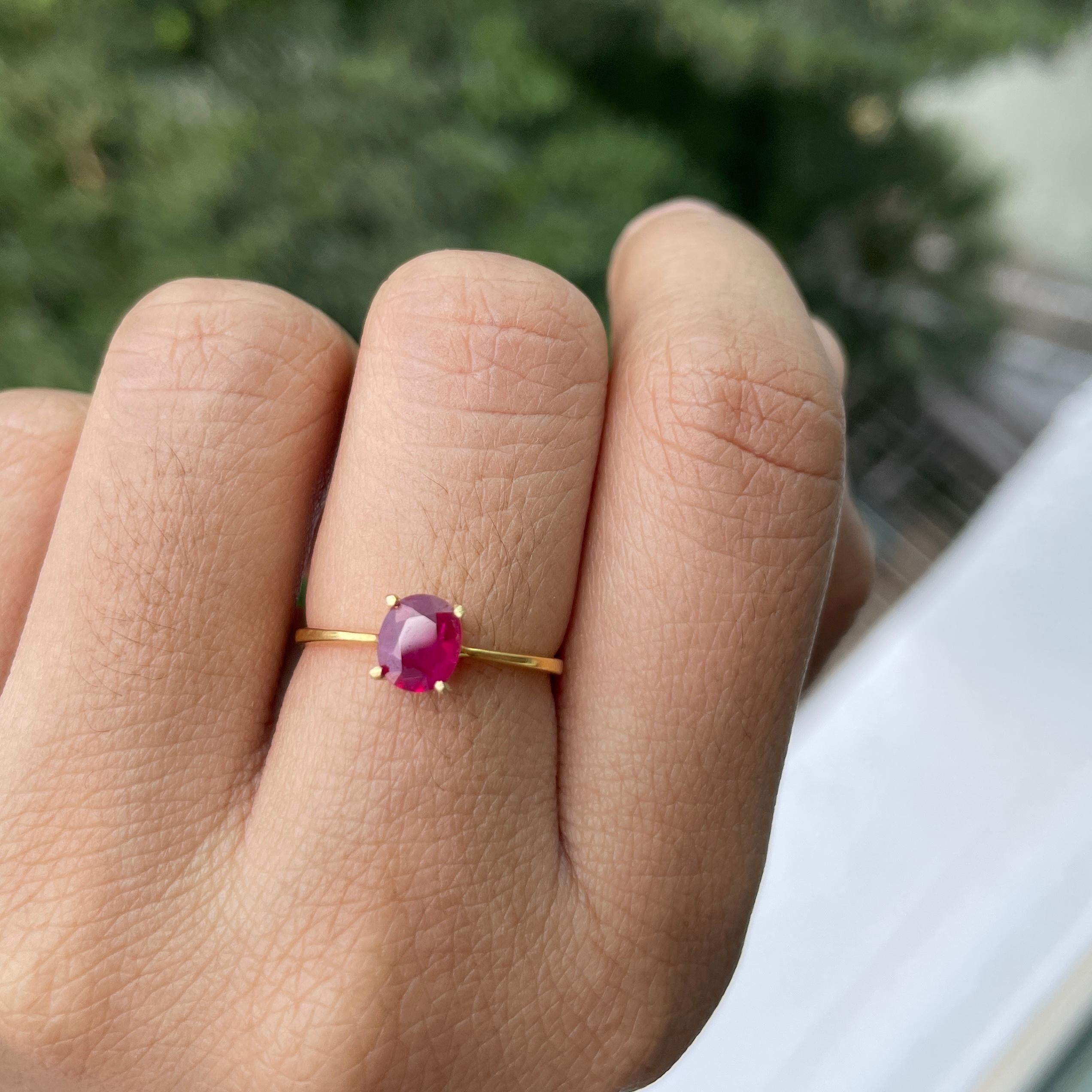 Art déco GIA 0,88ct Burmese Unheated Ruby Ring (Ruby Solitaire Ring)-1,55 gramme en vente