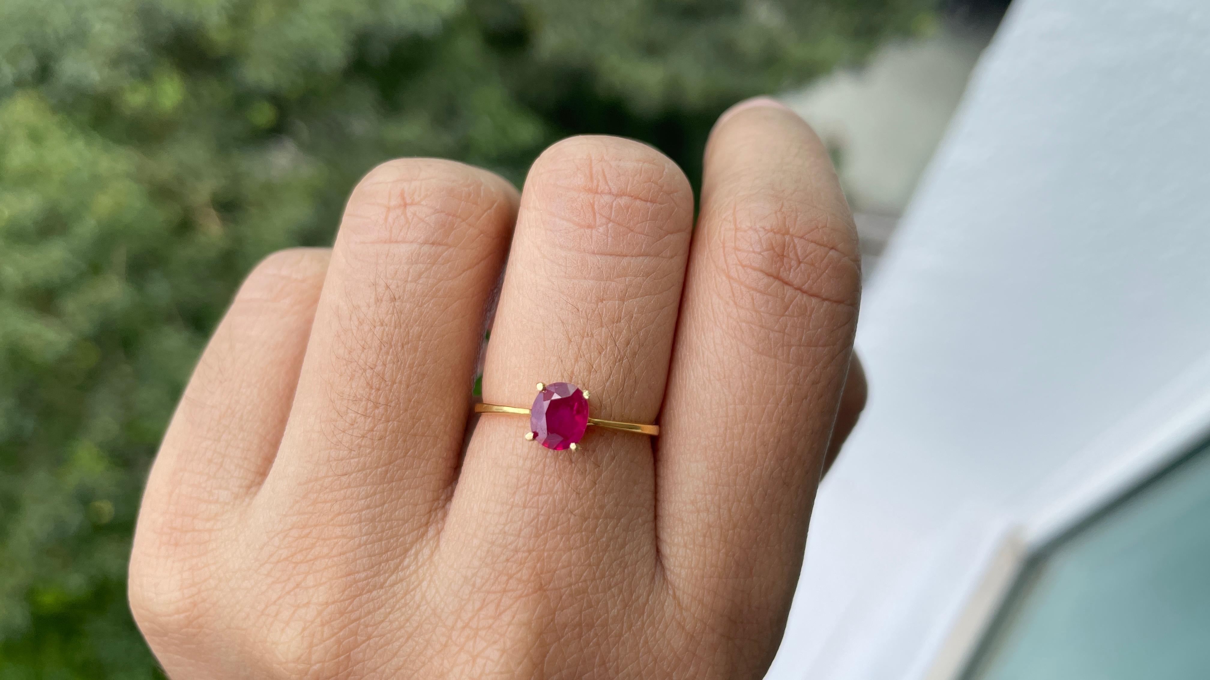 Taille ovale GIA 0,88ct Burmese Unheated Ruby Ring (Ruby Solitaire Ring)-1,55 gramme en vente
