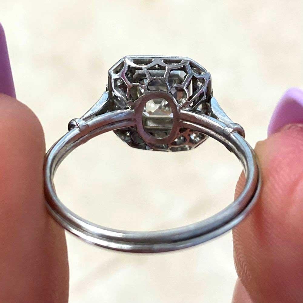GIA 0.89ct Asscher Cut Diamond Engagement Ring, H Color, Diamond Halo, Platinum For Sale 6