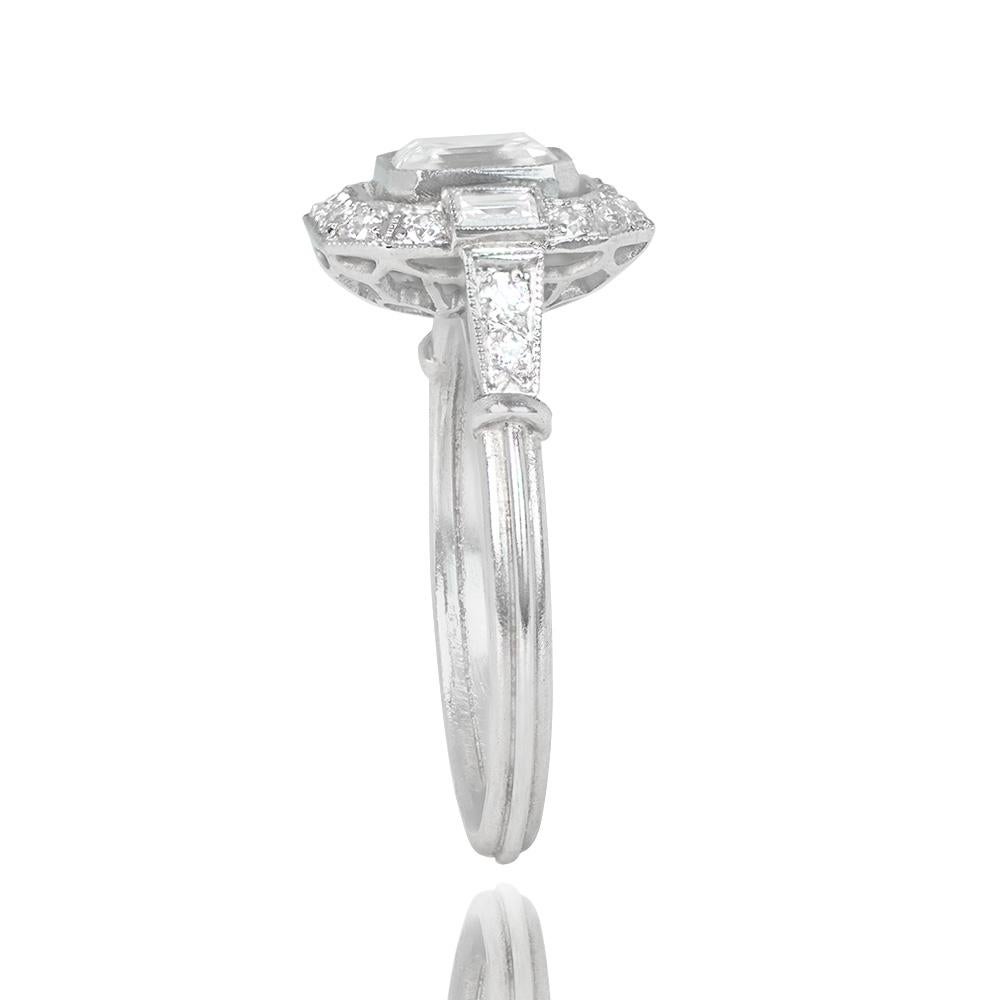 Art Deco GIA 0.89ct Asscher Cut Diamond Engagement Ring, H Color, Diamond Halo, Platinum For Sale