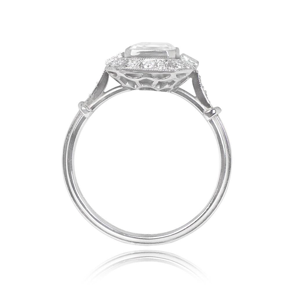GIA 0.89ct Asscher Cut Diamond Engagement Ring, H Color, Diamond Halo, Platinum In Excellent Condition For Sale In New York, NY