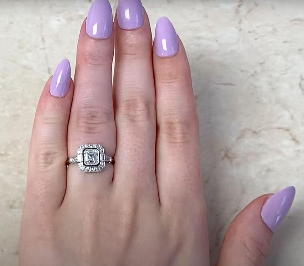 GIA 0.89ct Asscher Cut Diamond Engagement Ring, H Color, Diamond Halo, Platinum For Sale 4