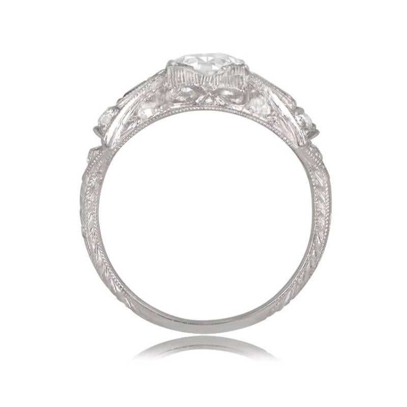 Art Deco GIA 0.89ct Old European Cut Diamond Engagement Ring, H Color, Platinum For Sale
