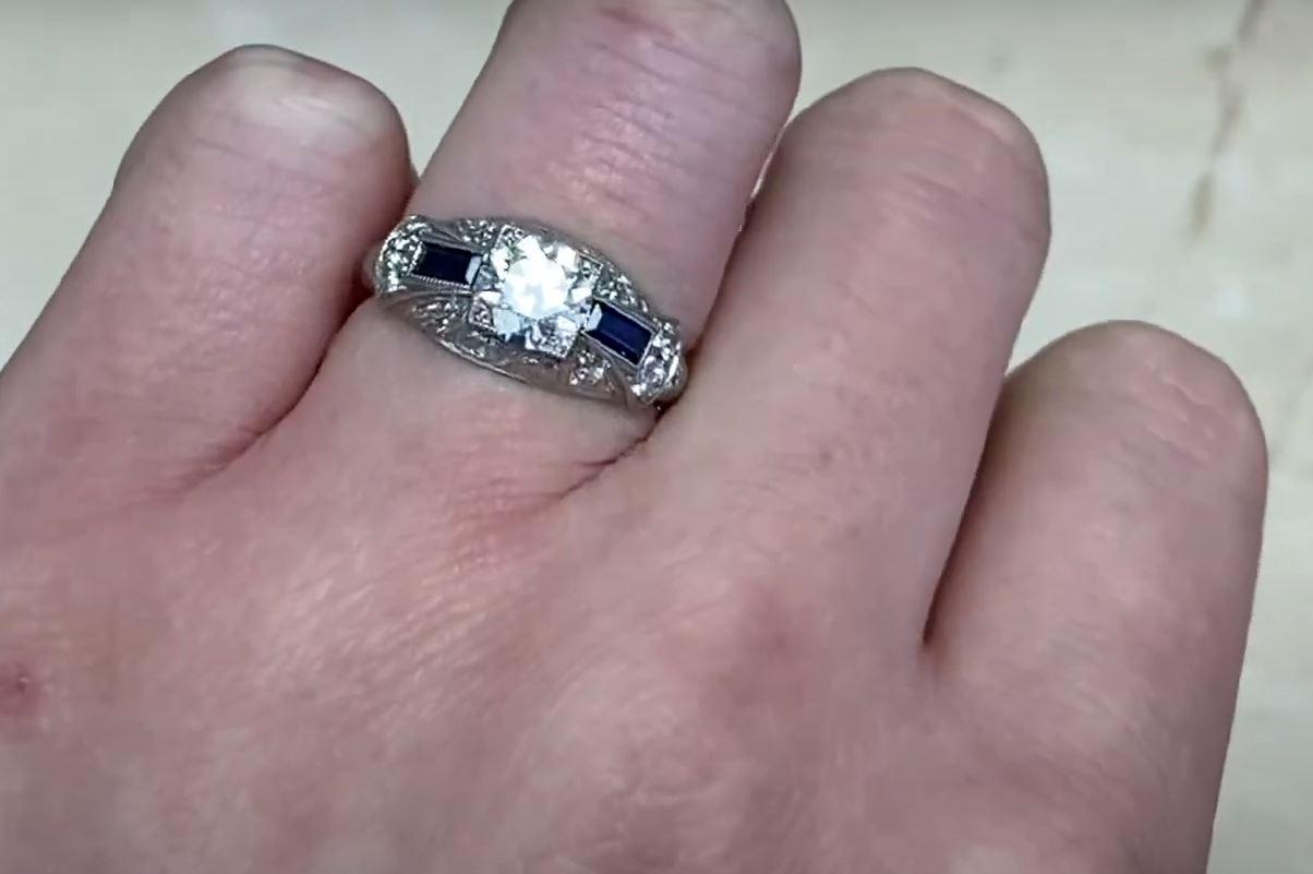 Women's GIA 0.89ct Old European Cut Diamond Engagement Ring, H Color, Platinum For Sale