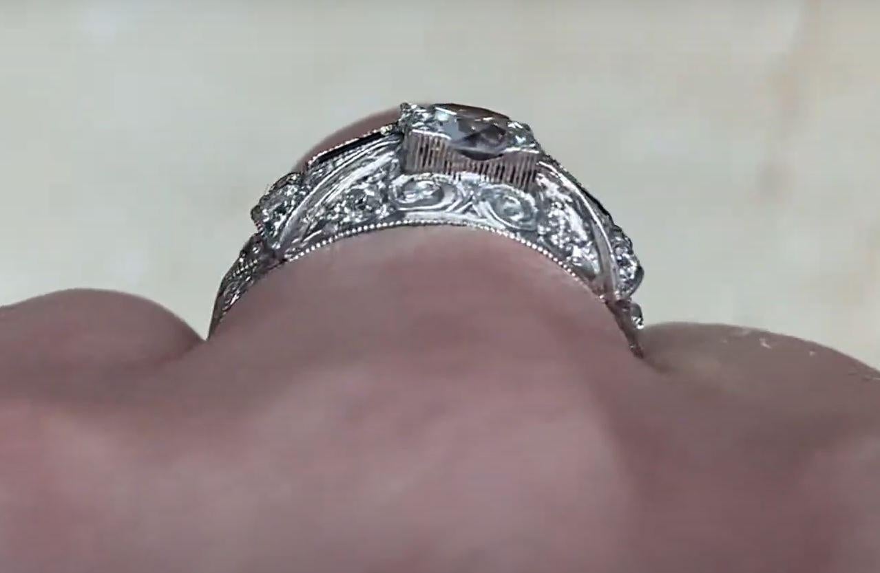 GIA 0.89ct Old European Cut Diamond Engagement Ring, H Color, Platinum For Sale 1