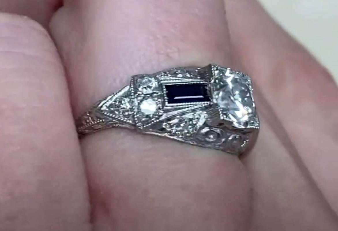 GIA 0.89ct Old European Cut Diamond Engagement Ring, H Color, Platinum For Sale 2