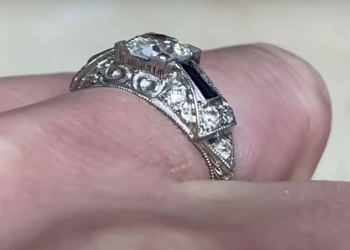 GIA 0.89ct Old European Cut Diamond Engagement Ring, H Color, Platinum For Sale 3