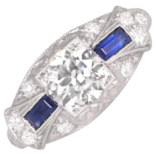 GIA 0.89ct Old European Cut Diamond Engagement Ring, H Color, Platinum For Sale