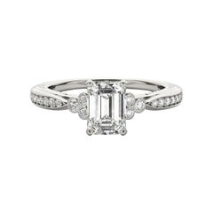 GIA 0.8ct Emerald Bezel Antique Ribbon Prong Bridge White Gold Diamond Ring