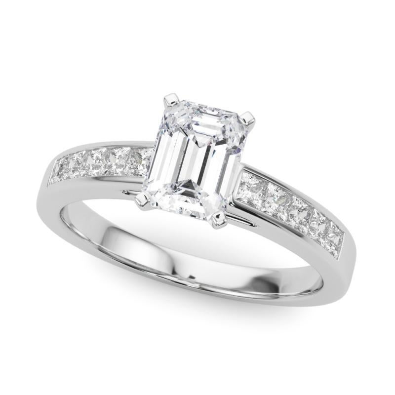 GIA 0.8ct Smaragd Prinzessin Kanal Solitär Zentrum Diamantring (Smaragdschliff) im Angebot