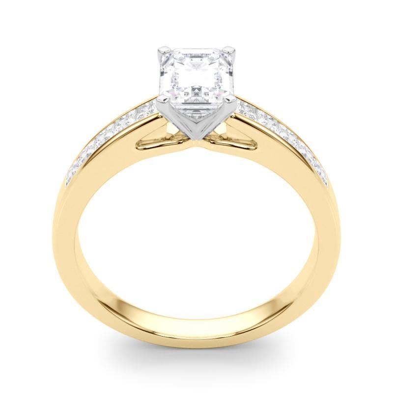 De las mujeres GIA 0.8ct Esmeralda Princesa Canal Solitario Centro Anillo de Diamantes de Oro Amarillo en venta