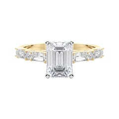 GIA 0.8ct Emerald Round & Baguette Channel Band 18K Yellow Gold Diamond Ring