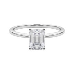 GIA Esmeralda de 0.8 ct Slim Band Solitario engastado con garras  Anillo de diamantes