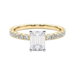 GIA 0.8ct Emeraude Solitaire avec Demi-Eternité Bague Diamant en or jaune 18K