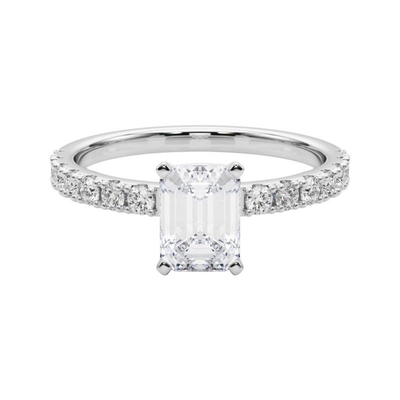 GIA 0.8ct Solitario di smeraldo con mezza eternità  Anello con diamante