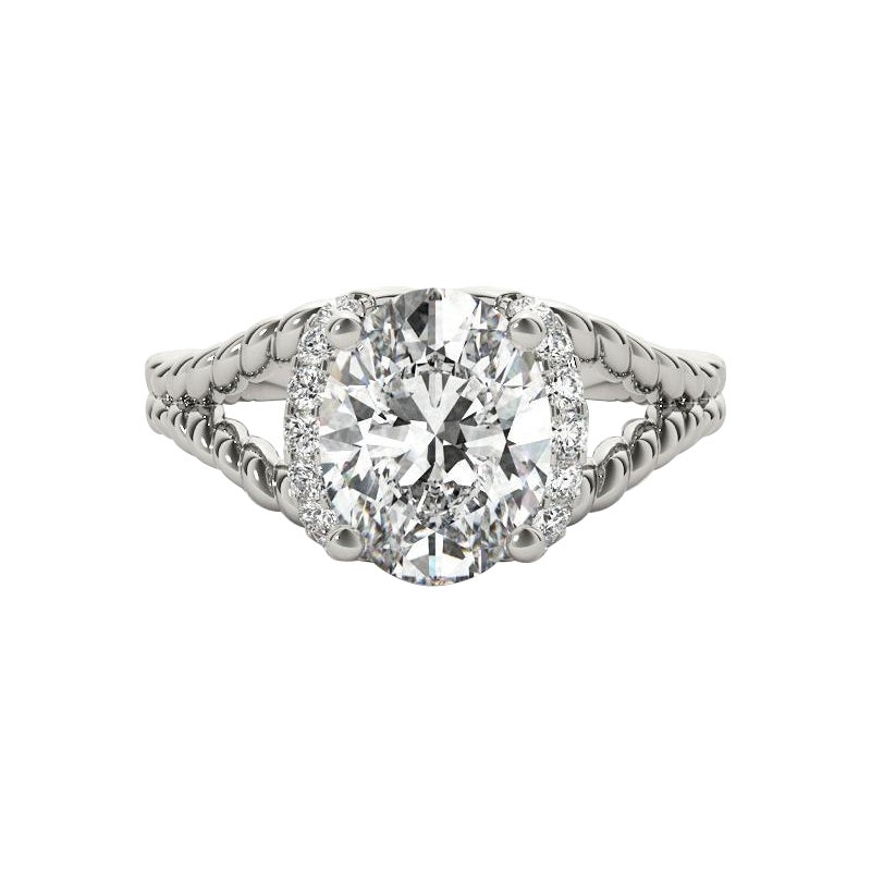 GIA 0,8ct Oval Twisted Rope Split Shank Halo  Anello con diamante