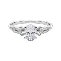 GIA 0,8ct Oval Vintage 3-Stone Heart & Vine Anello di diamanti in oro bianco 18K