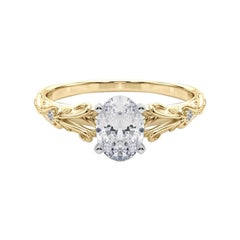 GIA 0.8ct Oval Vintage 3-Stone Heart & Vine 18K Yellow Gold Diamond Ring