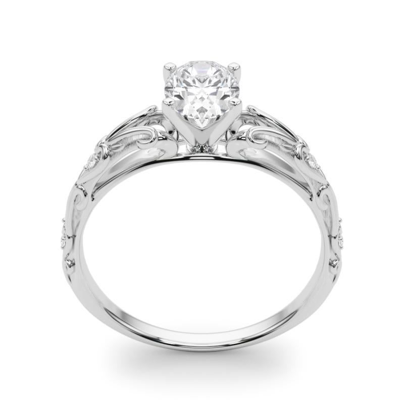 Donna GIA 0,8ct Oval Vintage 3-Stone Heart & Vine  Anello con diamante in vendita