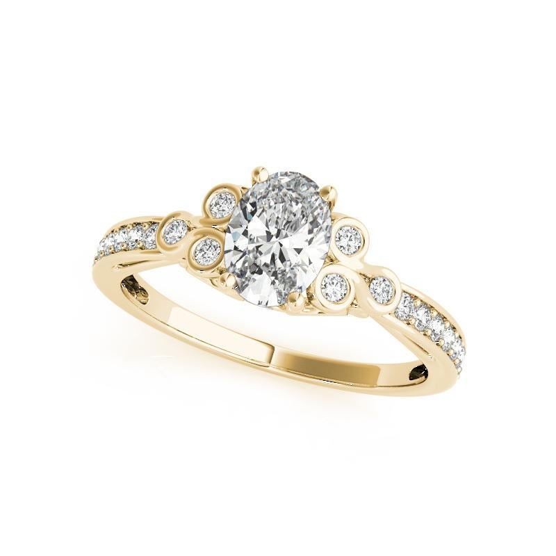 Oval Cut GIA 0.8ct Oval Vintage Bezel Openwork Cathedral Yellow Gold Diamond Ring For Sale