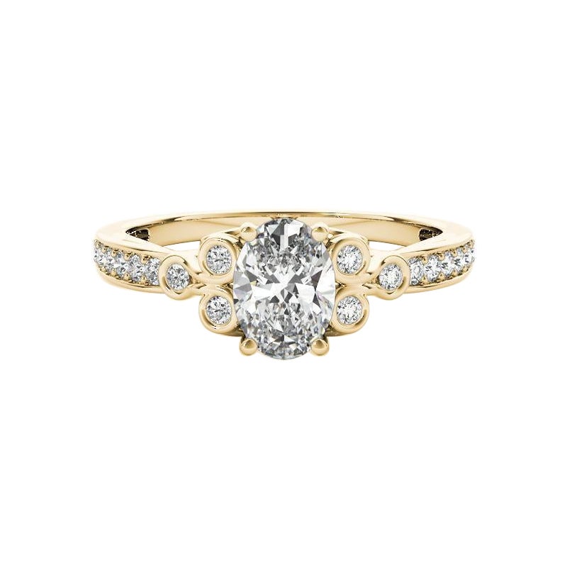 GIA 0.8ct Anello ovale vintage con castone traforato in oro giallo cattedrale con diamante