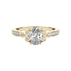 GIA 0.8ct Anello ovale vintage con castone traforato in oro giallo cattedrale con diamante