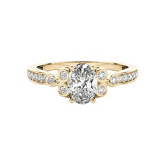 GIA 0.8ct Oval Vintage Bezel Openwork Cathedral Yellow Gold Diamond Ring