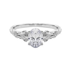 GIA 0.8ct Oval Vintage Three Stone Heart & Vine Diamond Ring