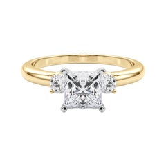 GIA 0.8ct Princess 3-Stone Past, Present & Future 18K Yellow Gold Diamond Ring