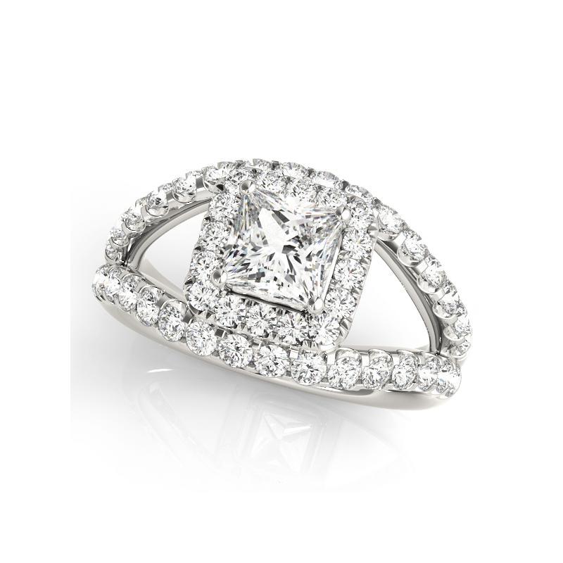 Taglio princess GIA 0,8ct Princess Halo Split Shank Double Band Anello con diamanti in oro bianco 18K in vendita
