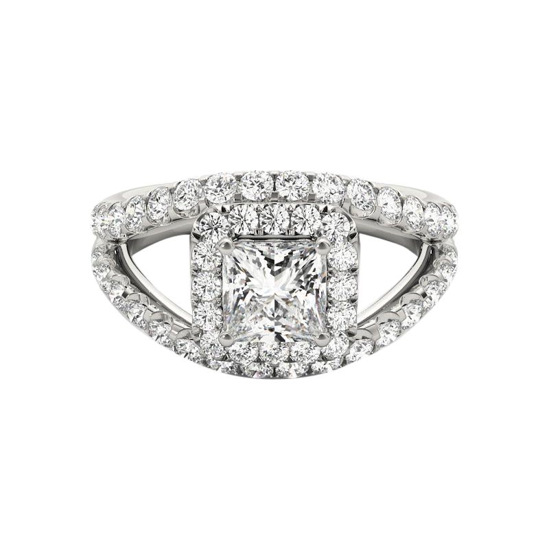 GIA 0,8ct Princess Halo Split Shank Double Band Anello con diamanti in oro bianco 18K