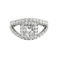 GIA 0,8ct Princess Halo Split Shank Double Band Anello con diamanti in oro bianco 18K