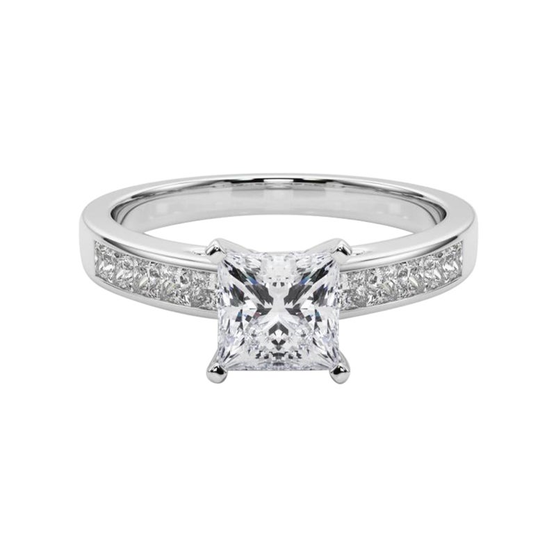 GIA 0.8ct Princess Princess Channel Solitaire Center Diamond Ring