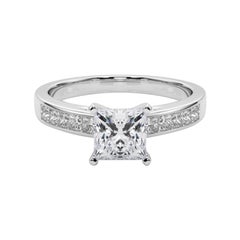 GIA 0.8ct Princess Princess Channel Solitaire Center Diamond Ring