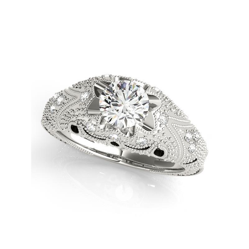 Taille ronde GIA 0.8ct Round Solitaire Ornate Engraved Dome  Bague en diamant en vente
