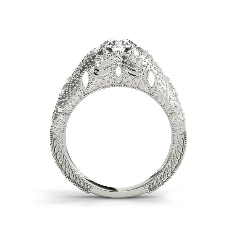 GIA 0.8ct Round Solitaire Ornate Engraved Dome  Bague en diamant Neuf - En vente à New York, NY
