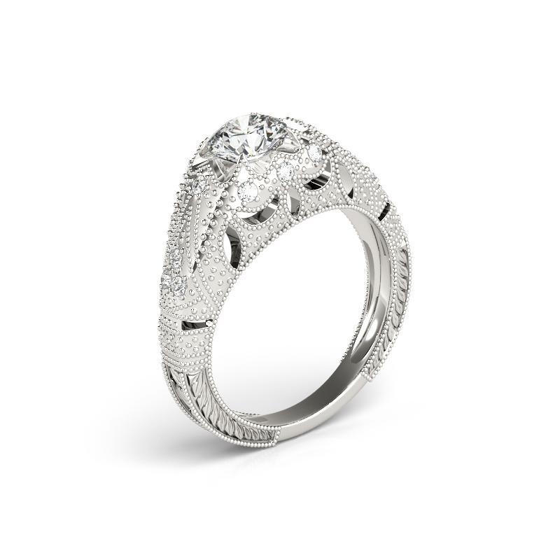 GIA 0.8ct Round Solitaire Ornate Engraved Dome  Bague en diamant Pour femmes en vente