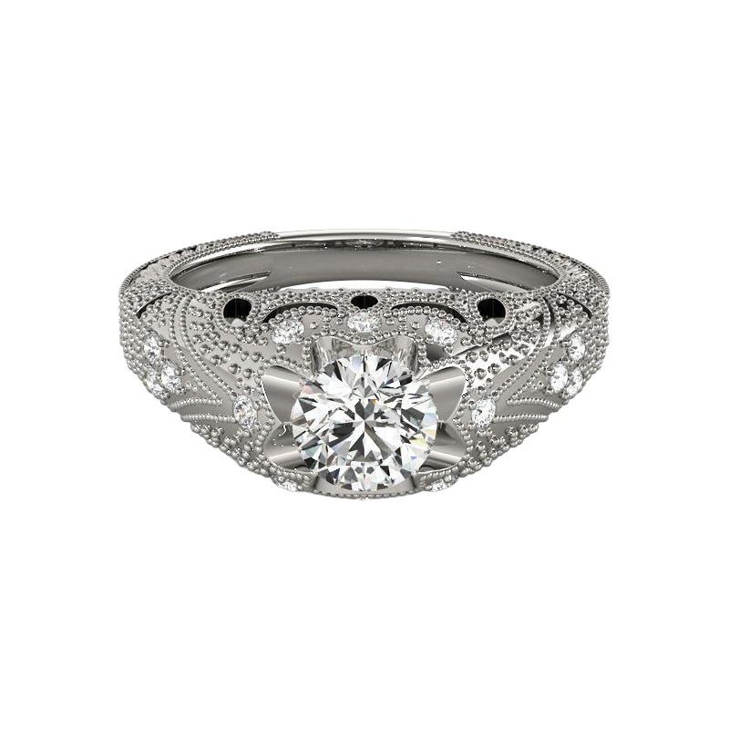 GIA 0.8ct Round Solitaire Ornate Engraved Dome  Bague en diamant