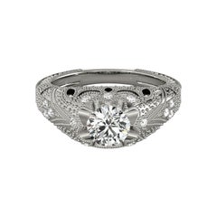 GIA 0.8ct Round Solitaire Ornate Engraved Dome  Bague en diamant
