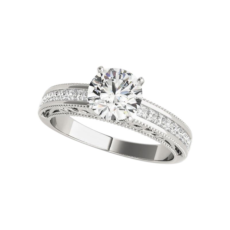 GIA 0,8ct Runder Solitär & Prinzessin Filigran Kathedrale Diamantring