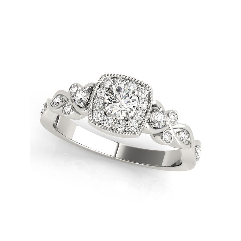 Taglio rotondo GIA 0,8ct Tondo Quadrato Halo Traliccio Cattedrale  Anello con diamante in vendita