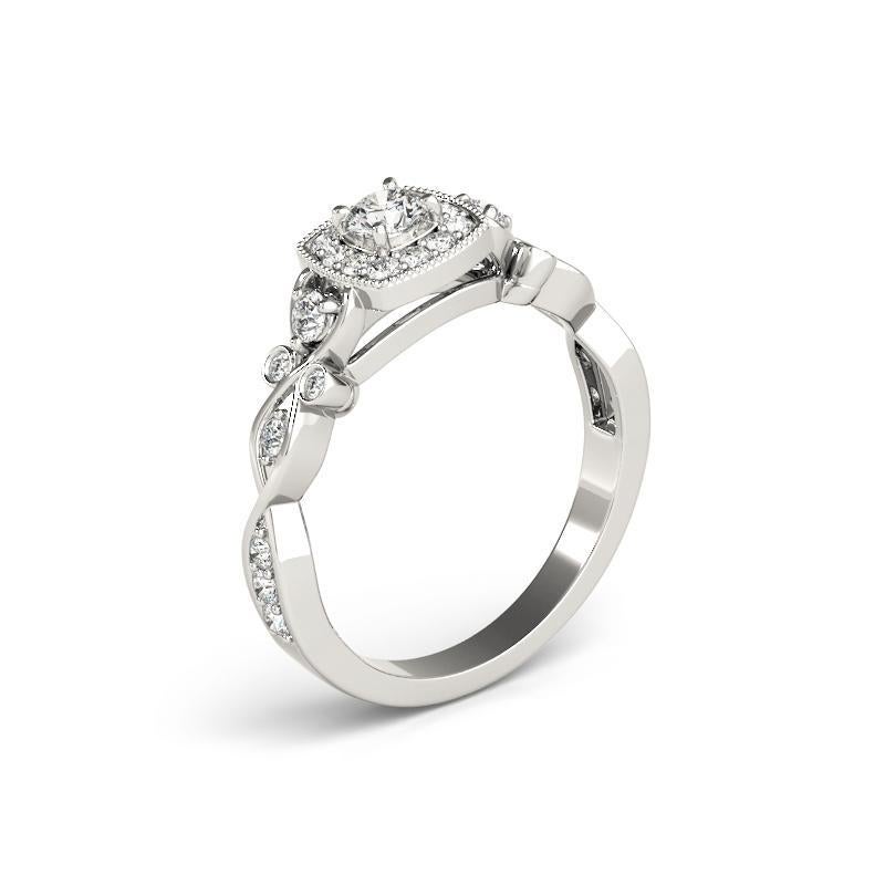 Donna GIA 0,8ct Tondo Quadrato Halo Traliccio Cattedrale  Anello con diamante in vendita